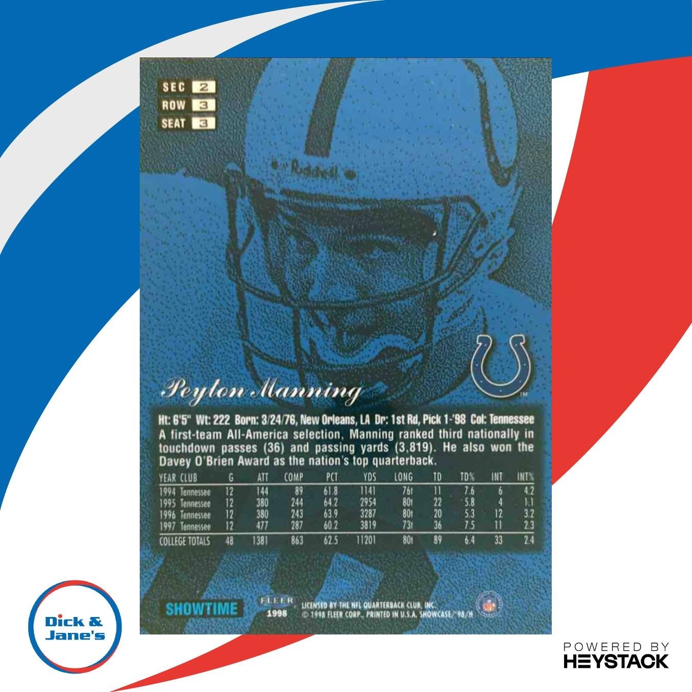 1998 Fleer Flair Showcase Peyton Manning Row 3 #3 RC Colts - Sports Cards