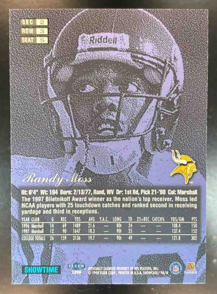 1998 Fleer Flair Showcase Randy Moss Row 3 #5 RC Minnesota Vikings - Sports Cards