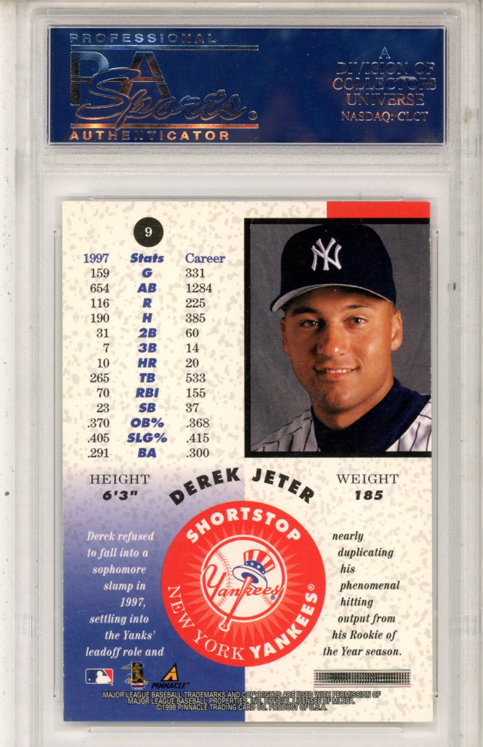 1998 Pinnacle Mint Collection Derek Jeter Bronze #9 PSA 9 - Graded Sports Cards