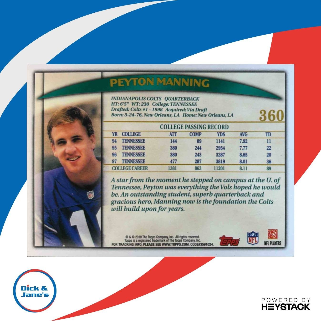 1998 Topps Peyton Manning #360 RC Indianapolis Colts - Sports Cards