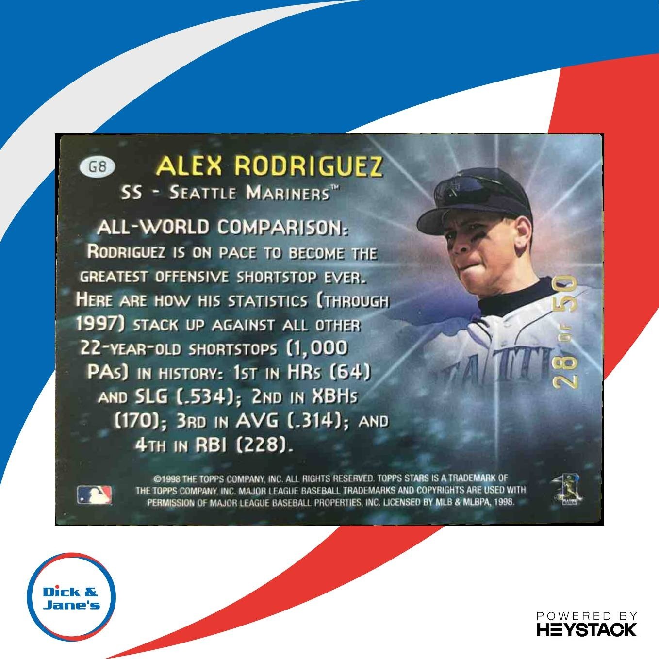 1998 Topps Stars Alex Rodriguez Galaxy Gold /50 WOW! RARE! #G8 Seattle Mariners - Sports Cards