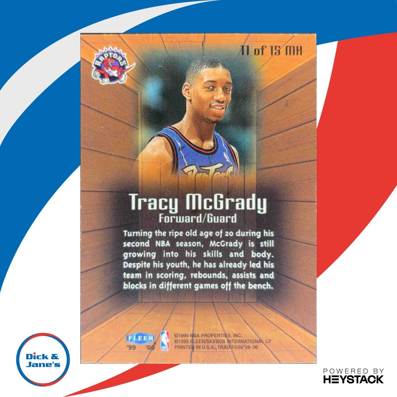 1999-00 Fleer Tradition Tracy McGrady Masters of the Hardwood #11 MH Toronto - Sports Cards
