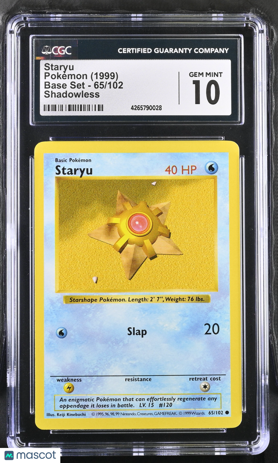 1999 Base Set (Shadowless) Staryu #65/102 English CGC 10 - Graded TCG/CCG