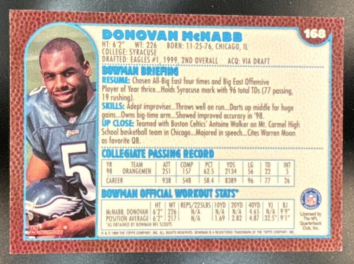 1999 Bowman Donovan McNabb #168 RC Philadelphia Eagles - Sports Cards