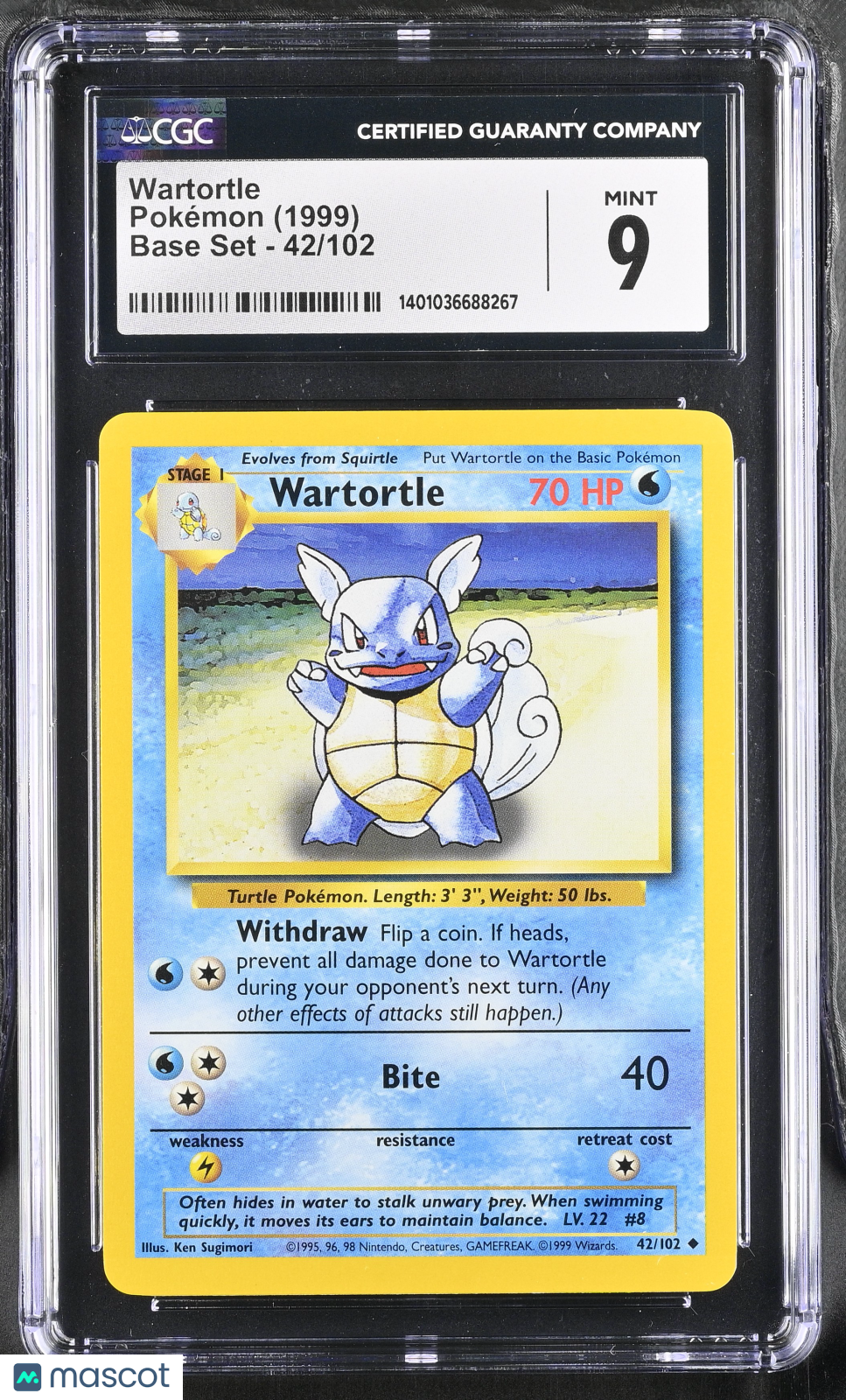 1999 Pokemon Base Set Wartortle #42/102 CGC 9 MINT - Graded TCG/CCG