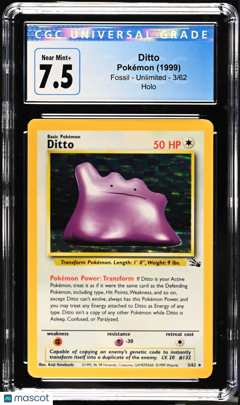 1999 Pokemon Fossil Ditto #3/62 English CGC 7.5 Graded TCG/CCG