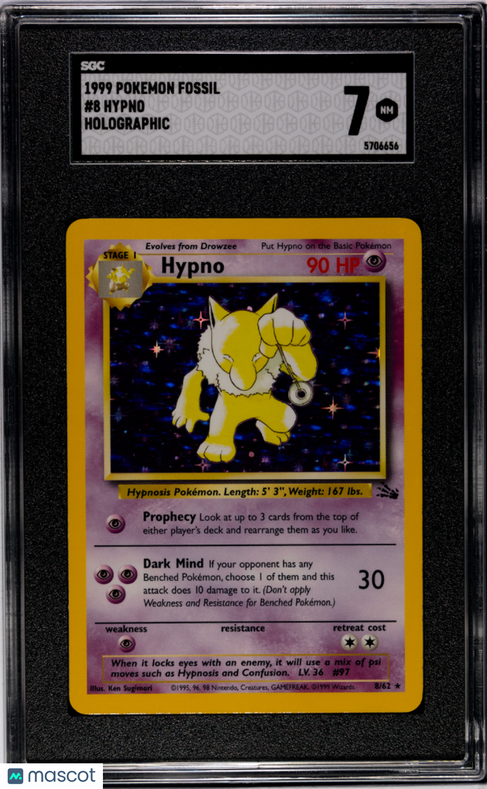 1999 Pokemon Fossil Hypno #8 SGC 7 HOLO - Graded TCG/CCG