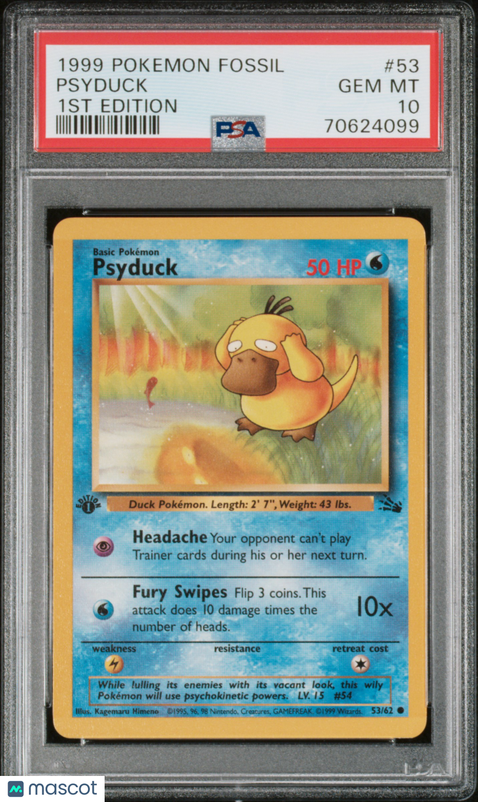 1999 Pokemon Fossil Psyduck #53 1st Edition PSA 10 GEM