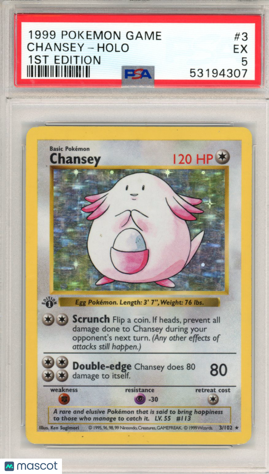 1999 Pokemon Game Chansey #3 Holo 1st Edition PSA 5 - Graded TCG/CCG