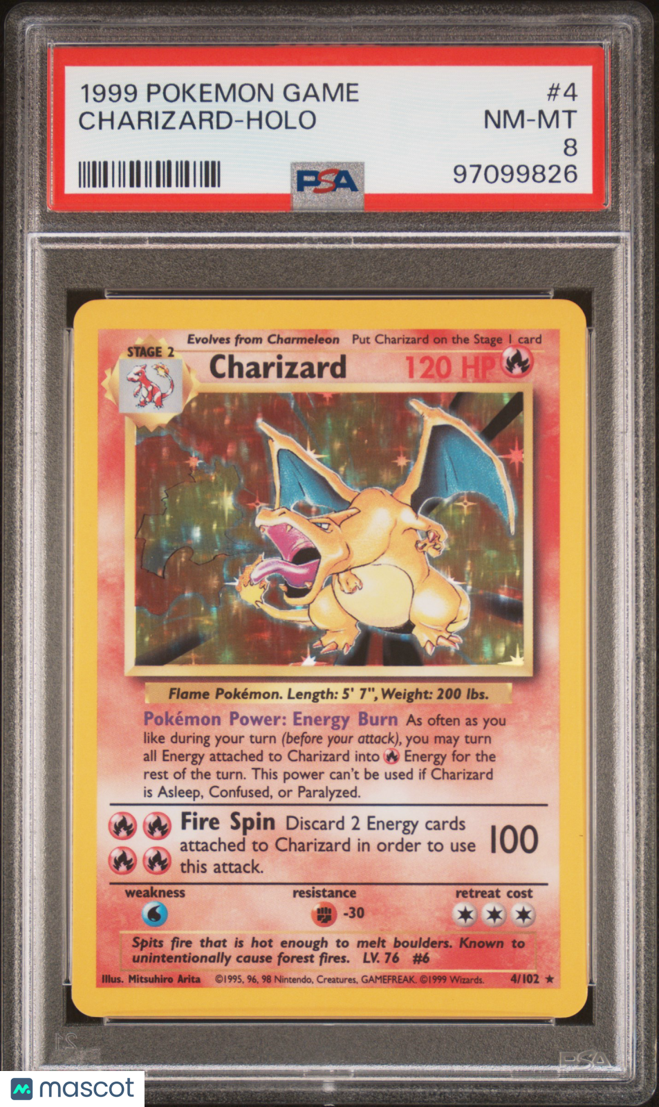 1999 Pokemon Game Charizard #4 PSA 8 - Graded TCG/CCG