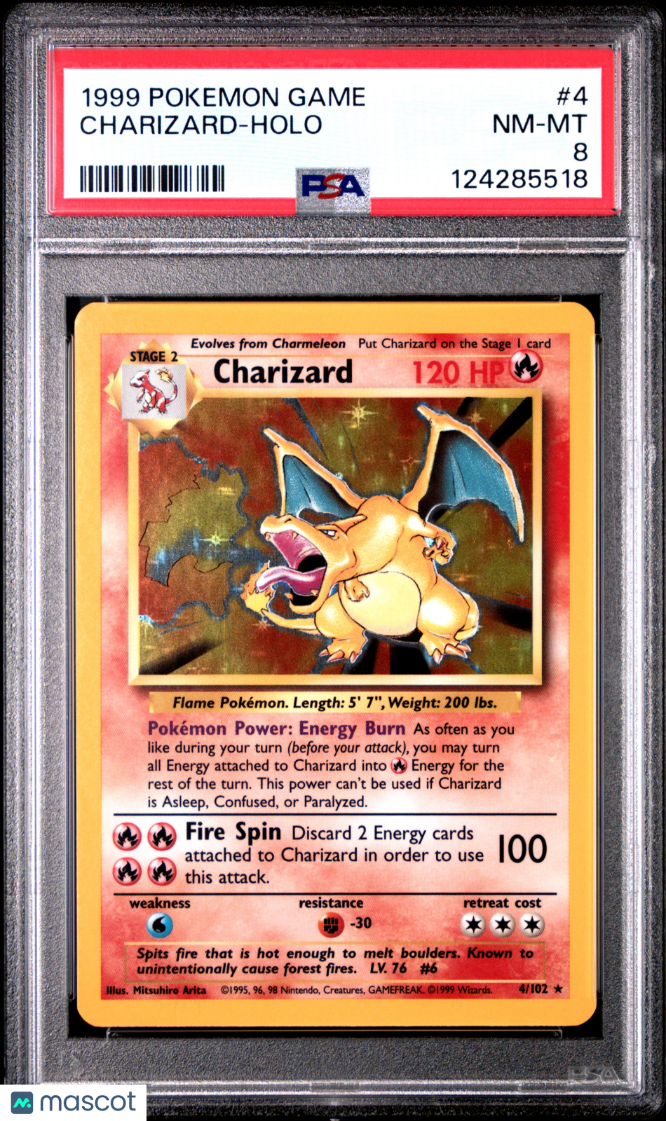 1999 Pokemon Game Charizard #4 PSA 8 HOLO Base Set - Graded TCG/CCG