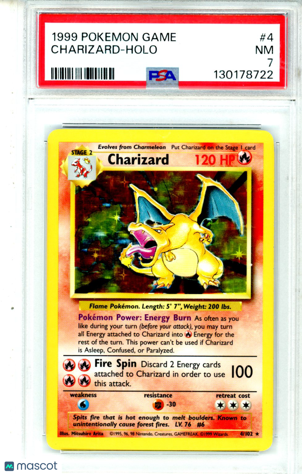 1999 Pokemon Game Charizard BASE SET #4 HOLO PSA 7 - Graded TCG/CCG