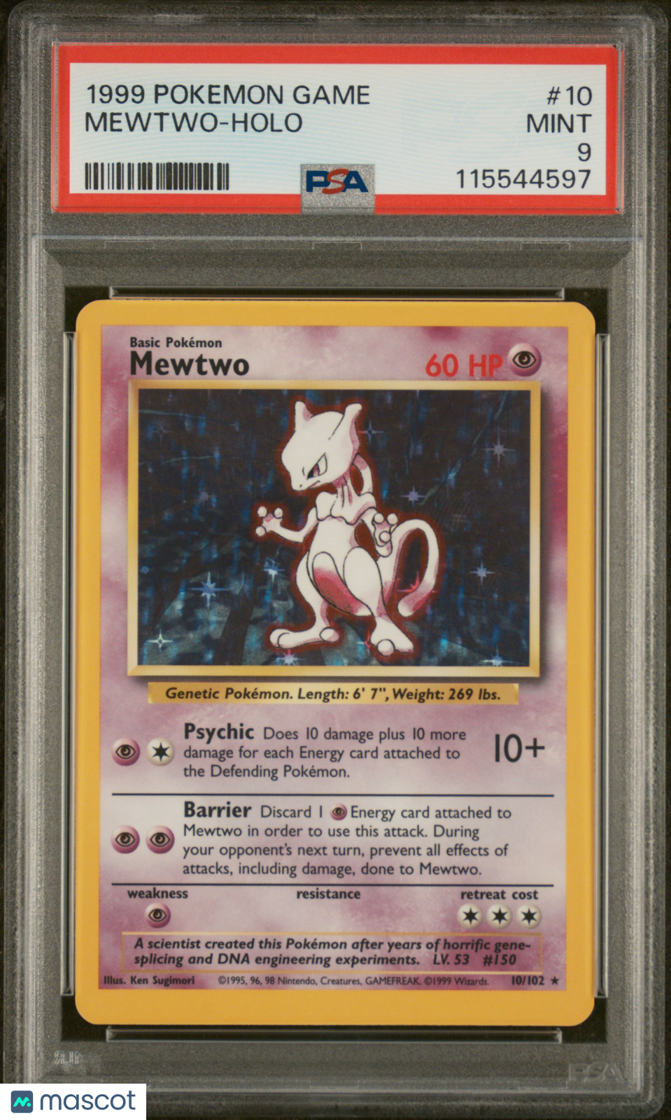 1999 Pokemon Game Mewtwo #10 BASE SET PSA 9 MINT - Graded TCG/CCG