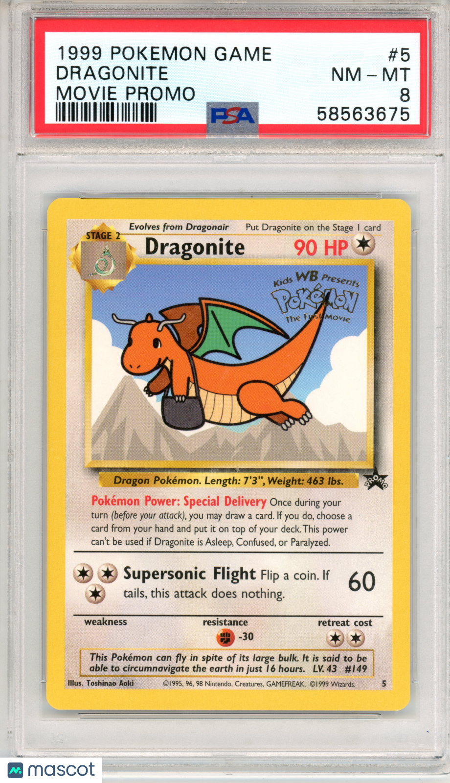 1999 Pokemon Game Movie Dragonite #5 Movie Promo PSA 8 - Graded TCG/CCG