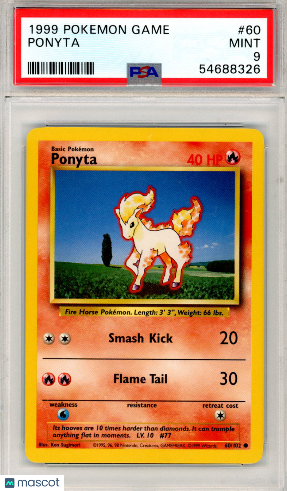 1999 Pokemon Game Ponyta #60 PSA 9 Base Set MINT - Graded TCG/CCG