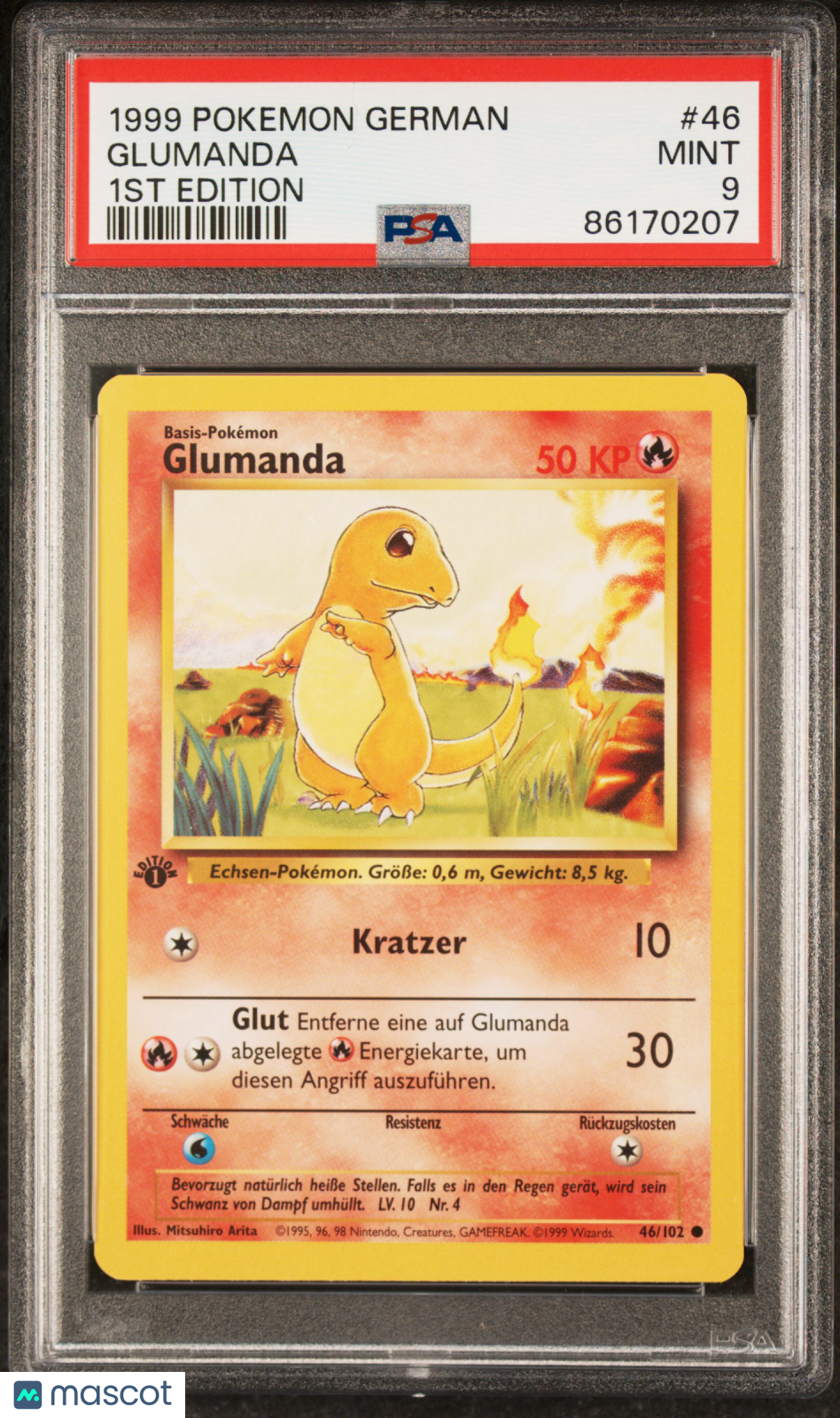 1999 Pokemon German Glumanda #46 German 1ST Edition PSA 9 - Graded TCG/CCG