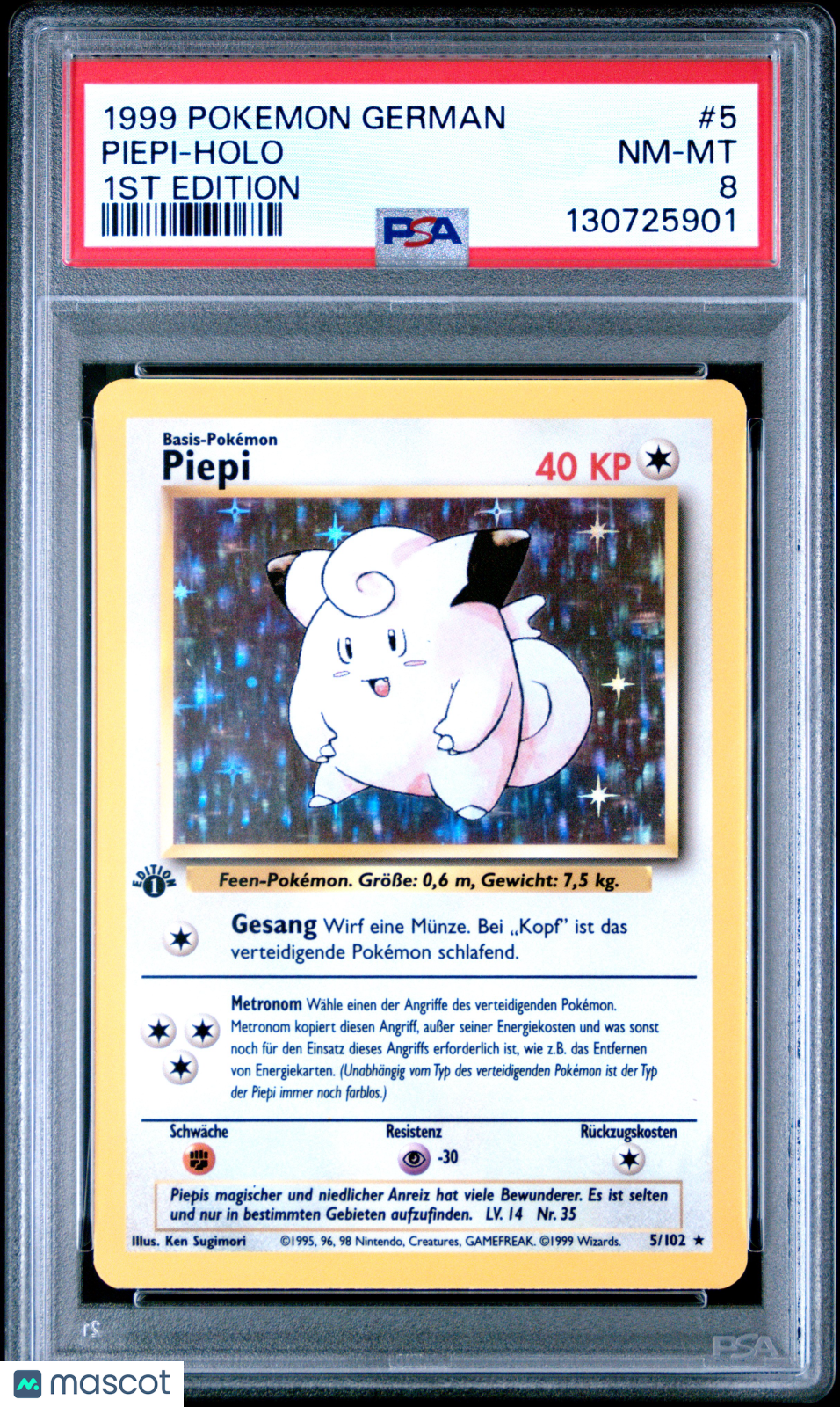 1999 Pokemon German Piepi #5 HOLO 1st Edition PSA 8 (Clefairy) - Graded TCG/CCG