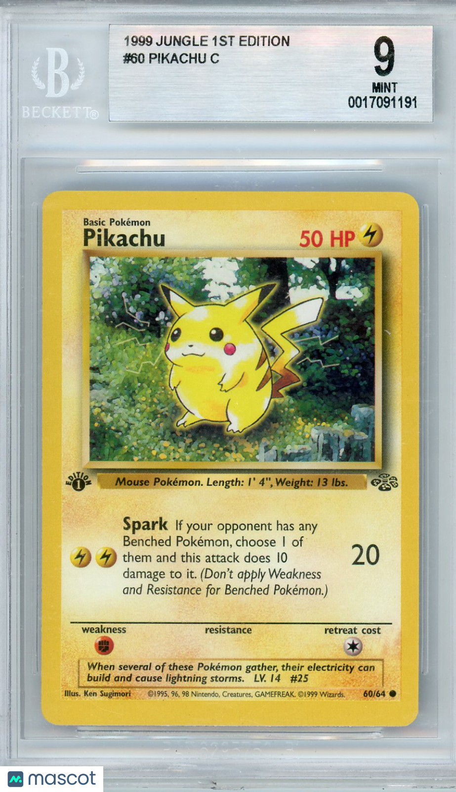 1999 Pokemon Jungle 1st Edition Pikachu #60 BGS 9 - Graded Sports Cards