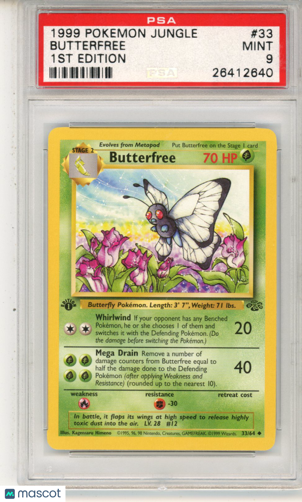1999 Pokemon Jungle Butterfree #33 1st Edition PSA 9
