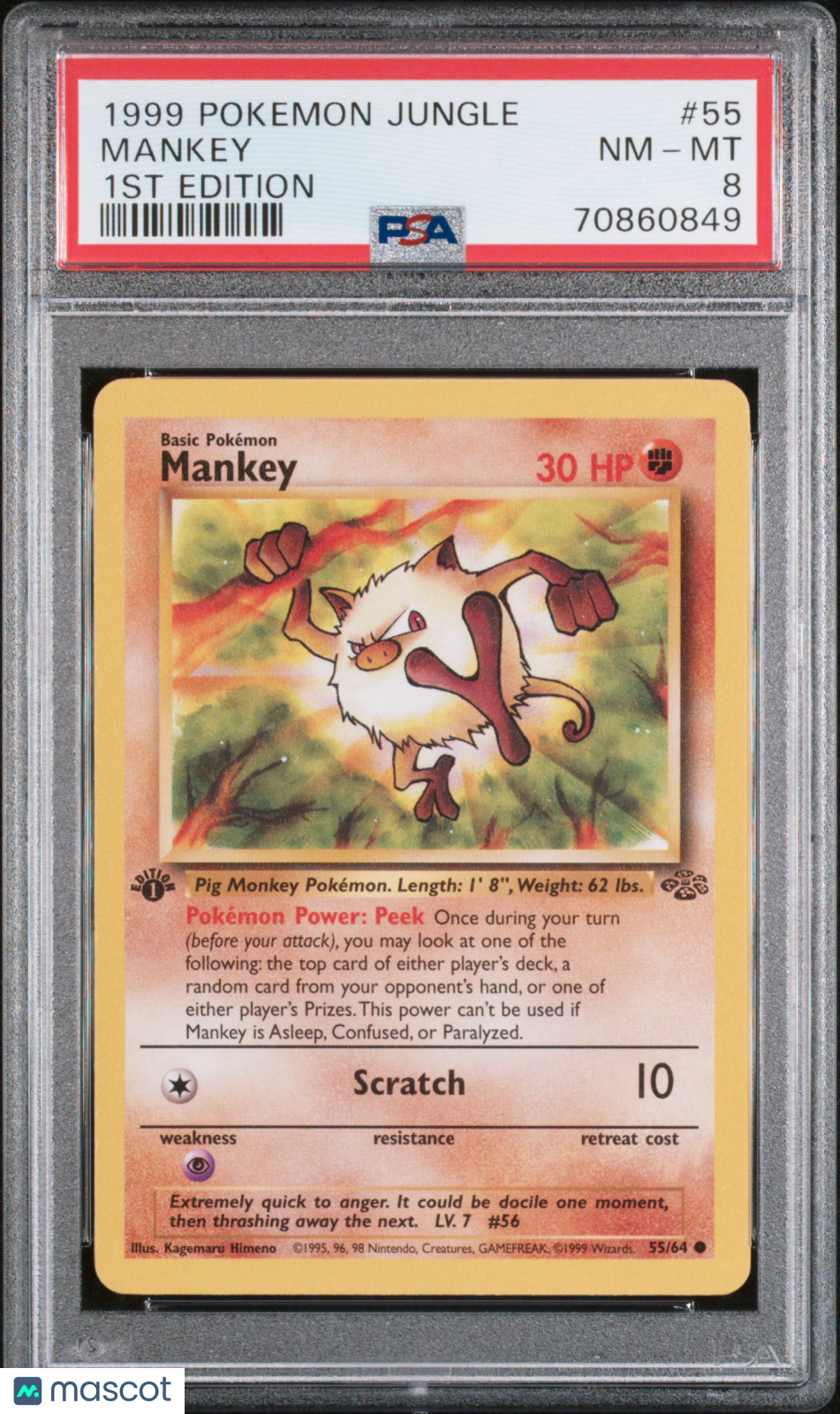1999 Pokemon Jungle Mankey #55 1st Edition PSA 8 - Graded TCG/CCG