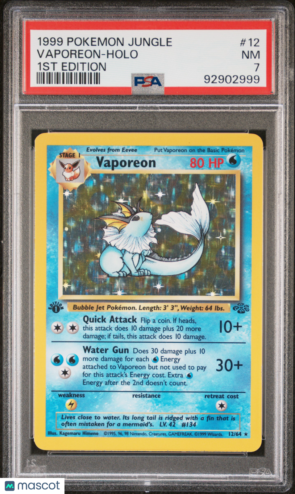 1999 Pokemon Jungle Vaporeon #12 1ST Edition PSA 7 - Graded TCG/CCG