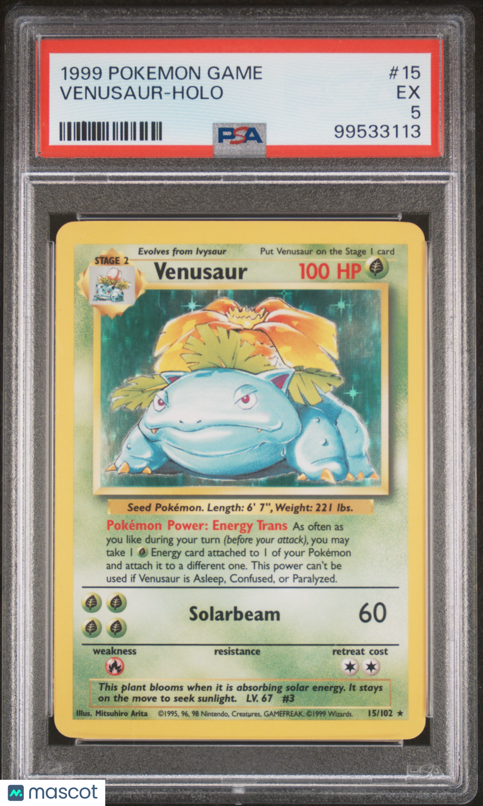 1999 Pokemon Venusaur #15 Holo PSA 5 - Graded TCG/CCG