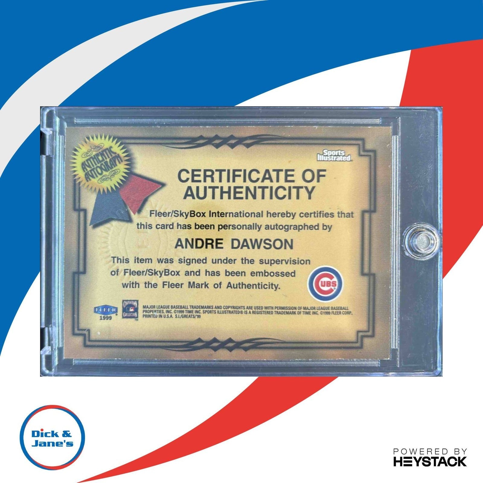 1999 Sports Illustrated Greats of the Game Andre Dawson Auto #NNO Chicago Cubs - Sports Cards