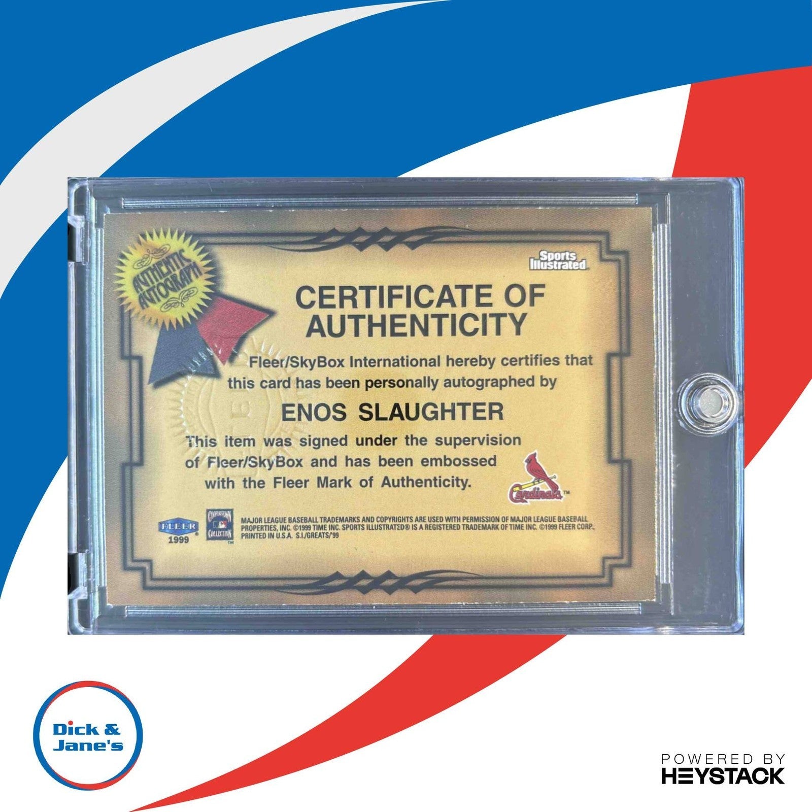 1999 Sports Illustrated Greats of the Game Enos Slaughter Auto St. Louis Cards - Sports Cards