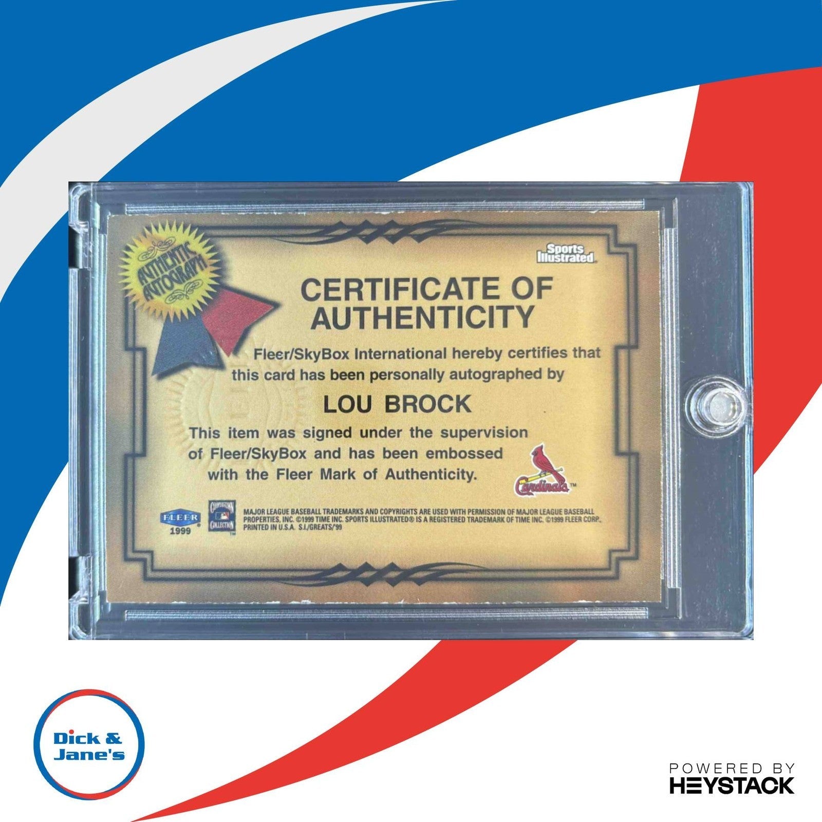 1999 Sports Illustrated Greats of the Game Lou Brock Auto St. Louis Cardinals - Sports Cards