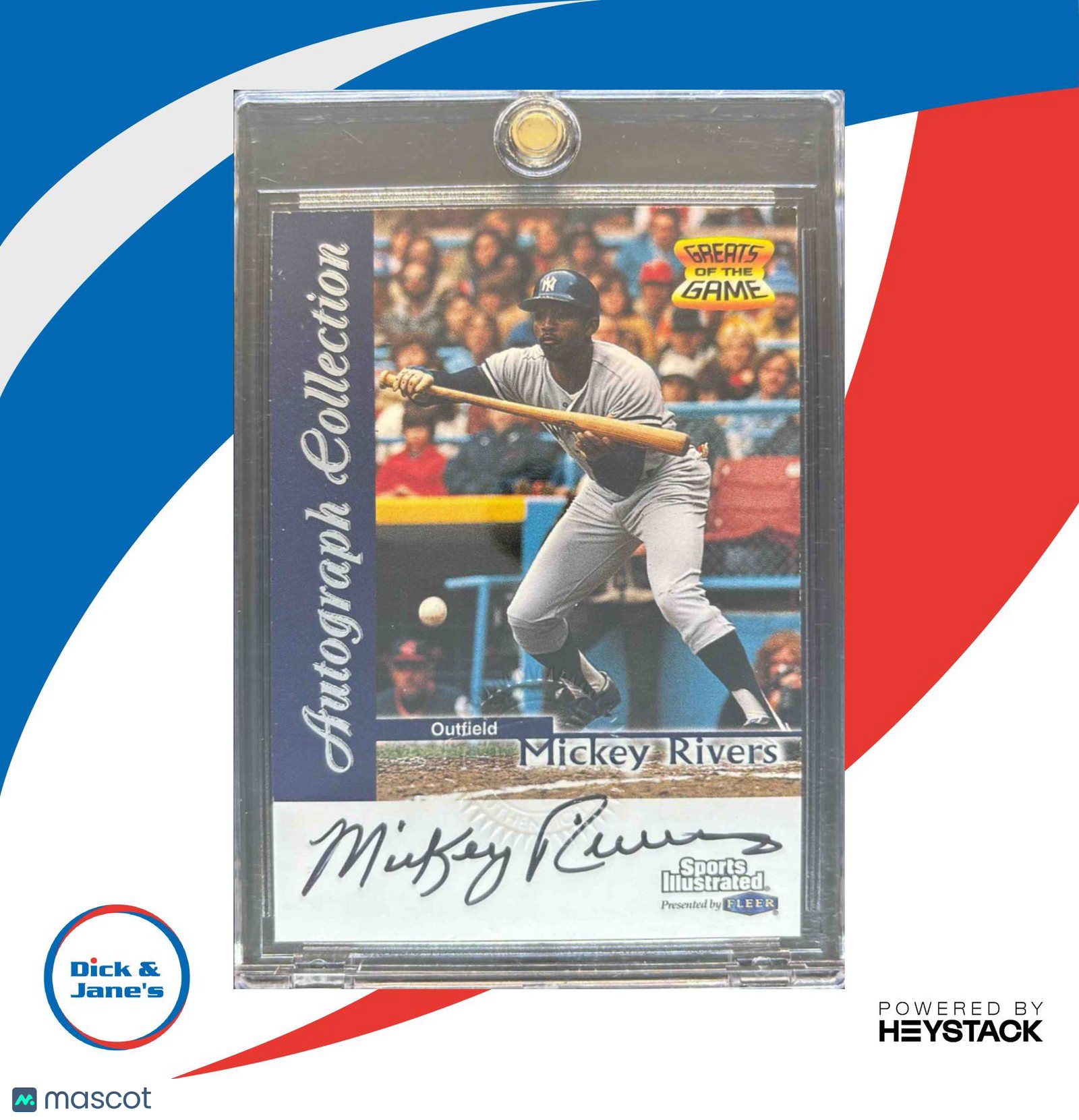 1999 Sports Illustrated Greats of the Game Mickey Rivers Auto New York Yankees - Sports Cards