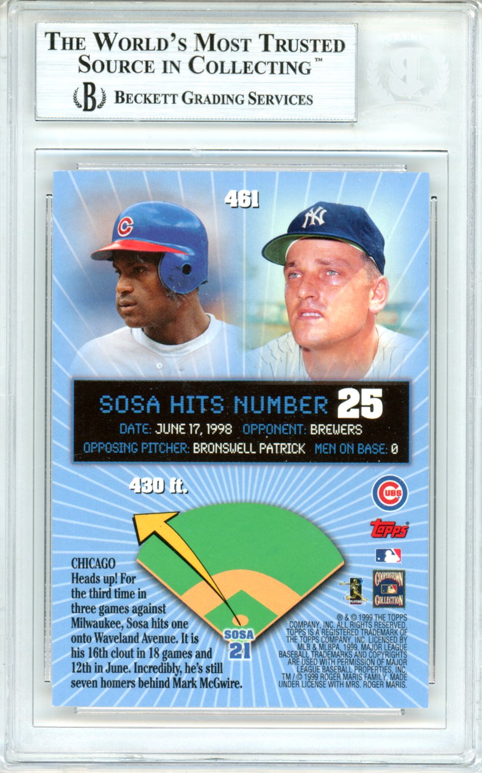 1999 Topps Sammy Sosa HR 25 #461Y Authentic Auto - Graded Sports Cards