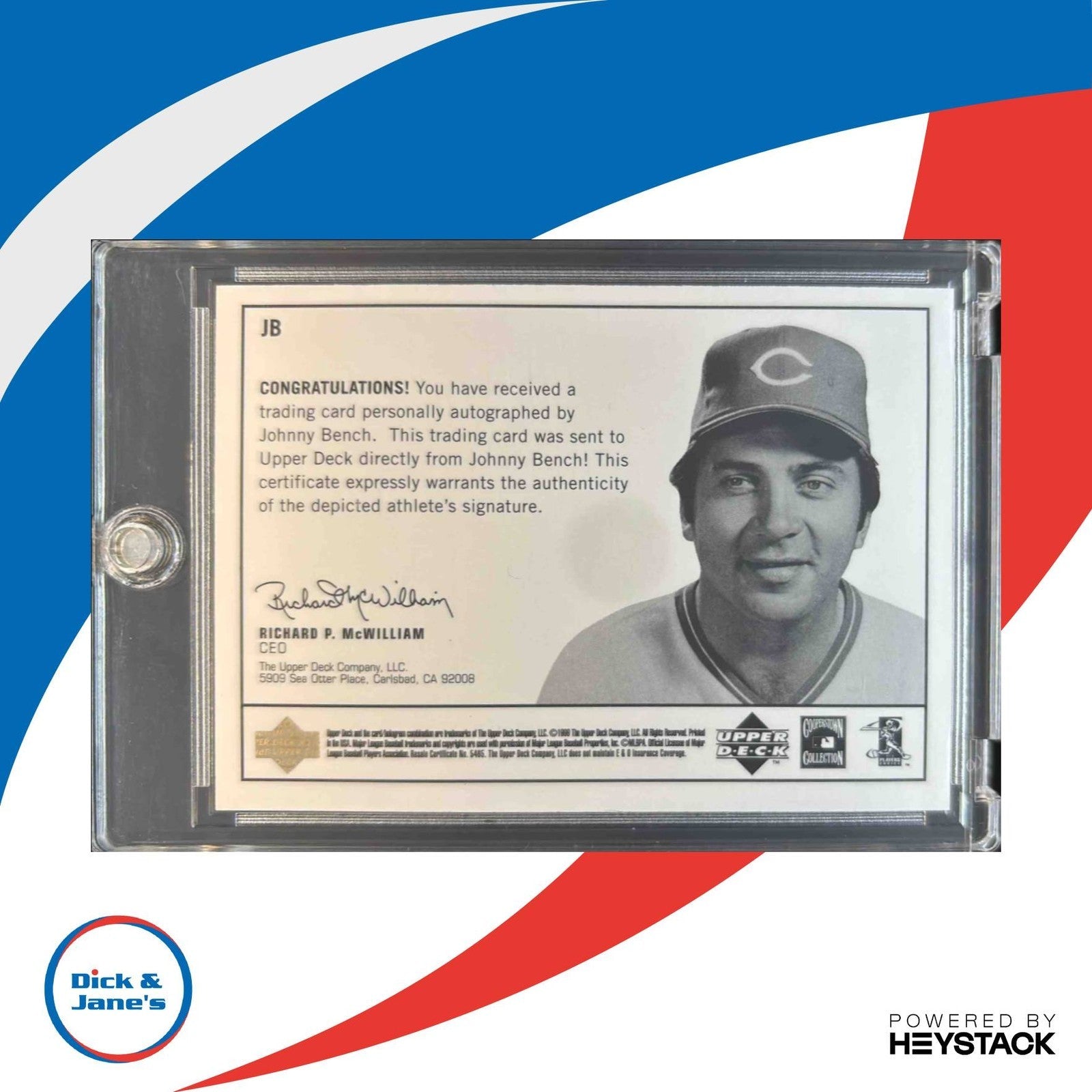 1999 Upper Deck Century Legends Johnny Bench Epic Signatures #JB Auto Cincinnati - Sports Cards