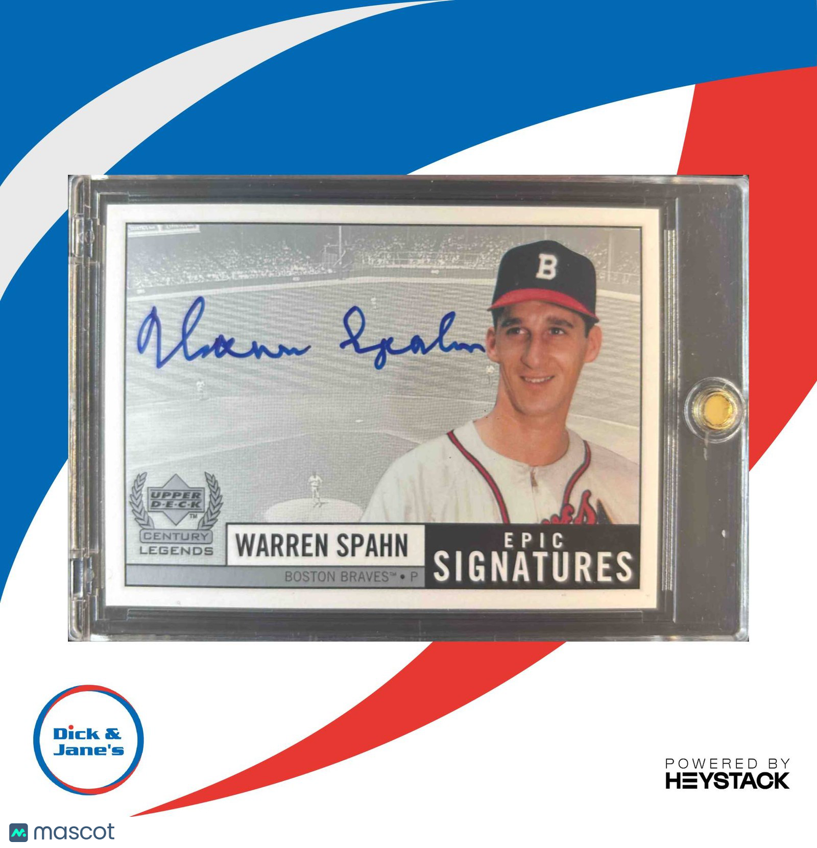 1999 Upper Deck Century Legends Warren Spahn Epic Signatures Auto Boston Braves - Sports Cards