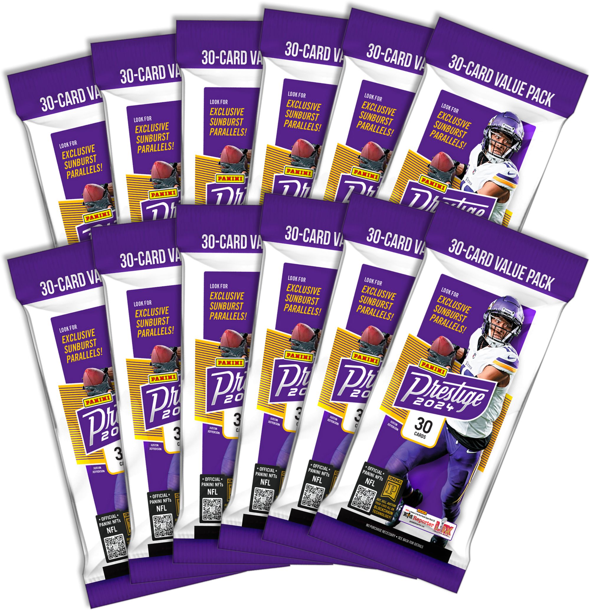 TWO PACKS of 2024 Panini Prestige Football NFL Fat Value Cello Packs (Sunburst Parallels)