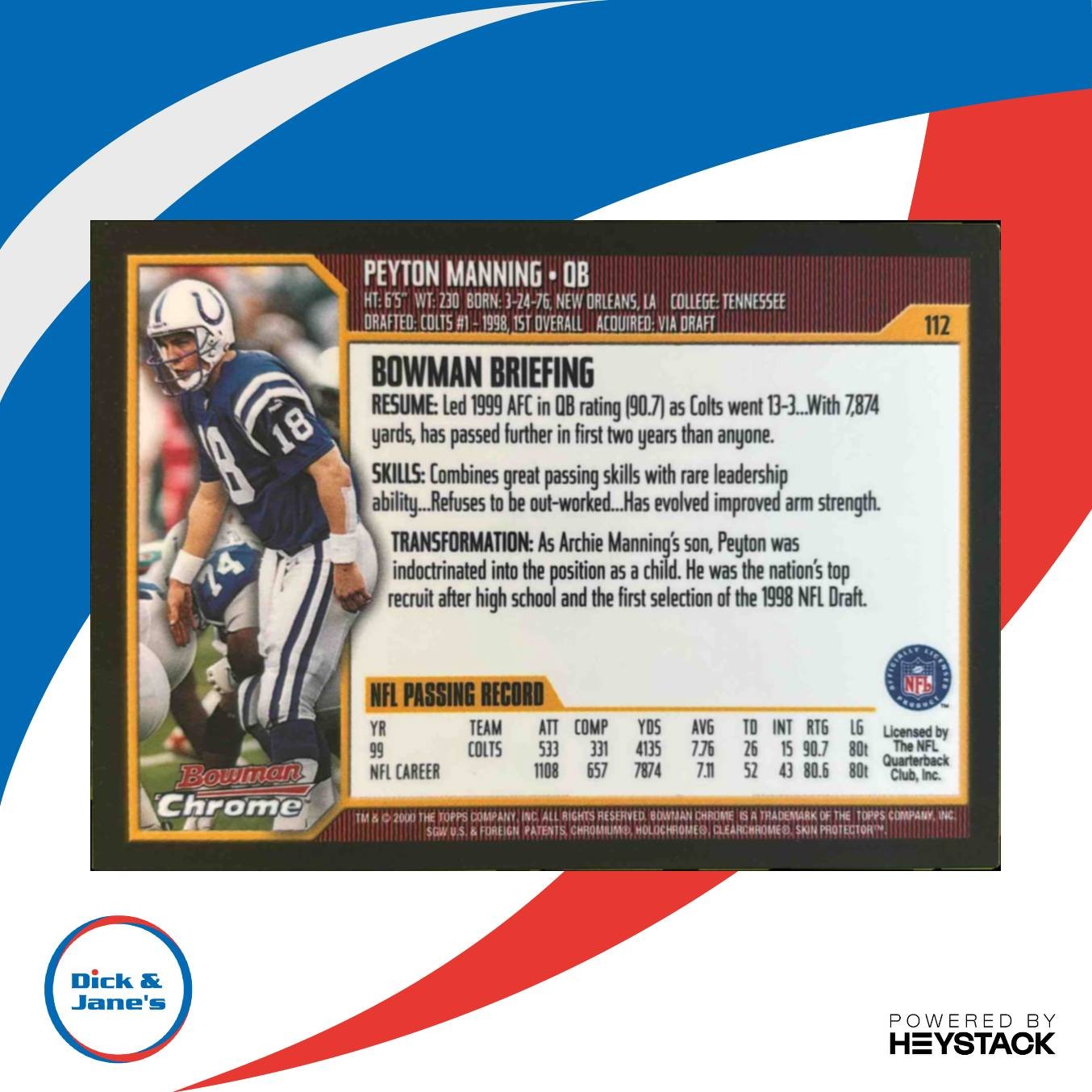 2000 Bowman Chrome Peyton Manning #112 Indianapolis Colts - Sports Cards