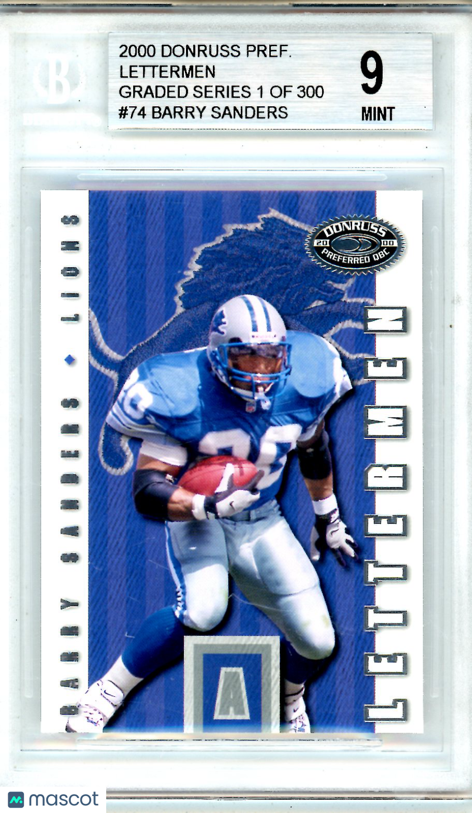 2000 Donruss Preferred Lettermen Graded Barry Sanders 062/750 #74 BGS 9 - Graded Sports Cards