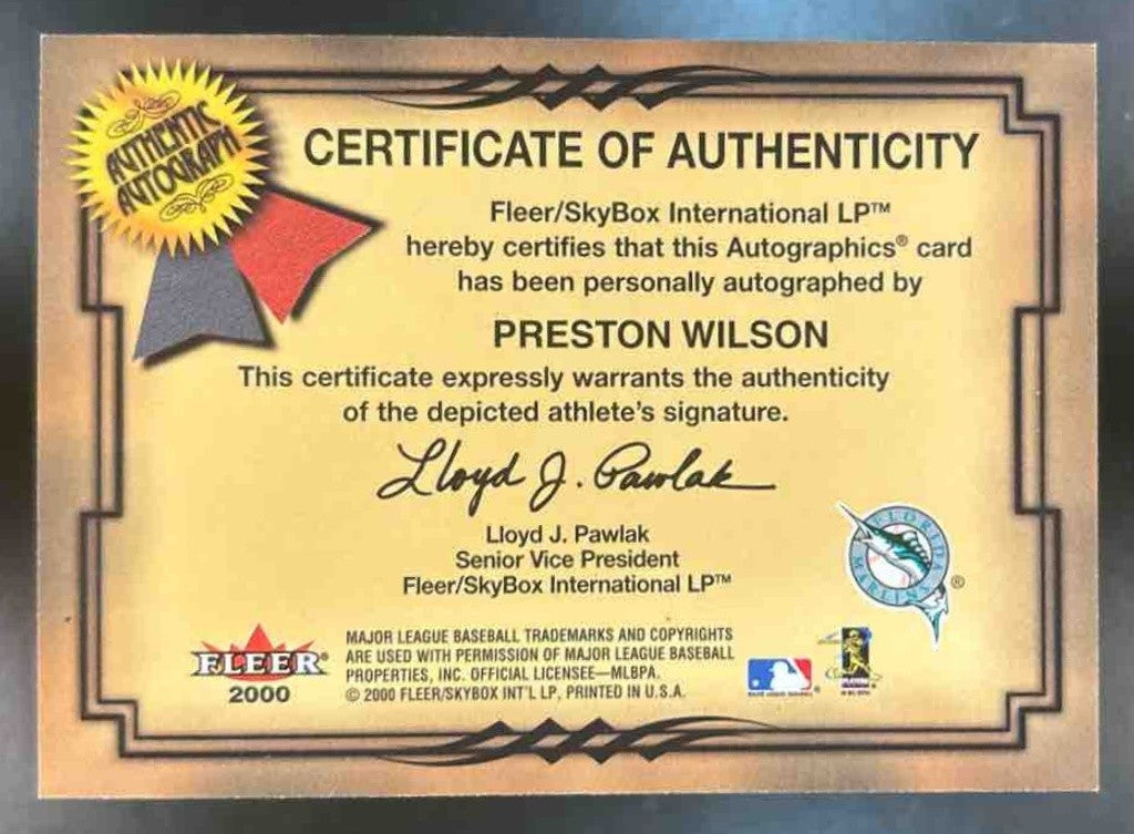 2000 Fleer Autographics Baseball Preston Wilson Auto Marlins - Sports Cards