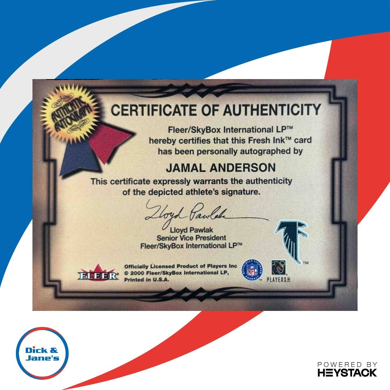 2000 Fleer Tradition Jamal Anderson Autographics Silver /250 Tennessee Titans - Sports Cards