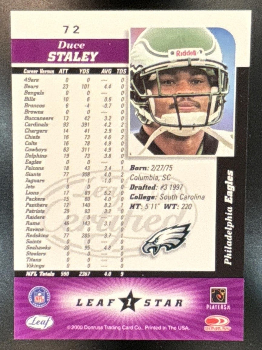 2000 Leaf Certified Duce Staley #72 Philadelphia Eagles - Sports Cards