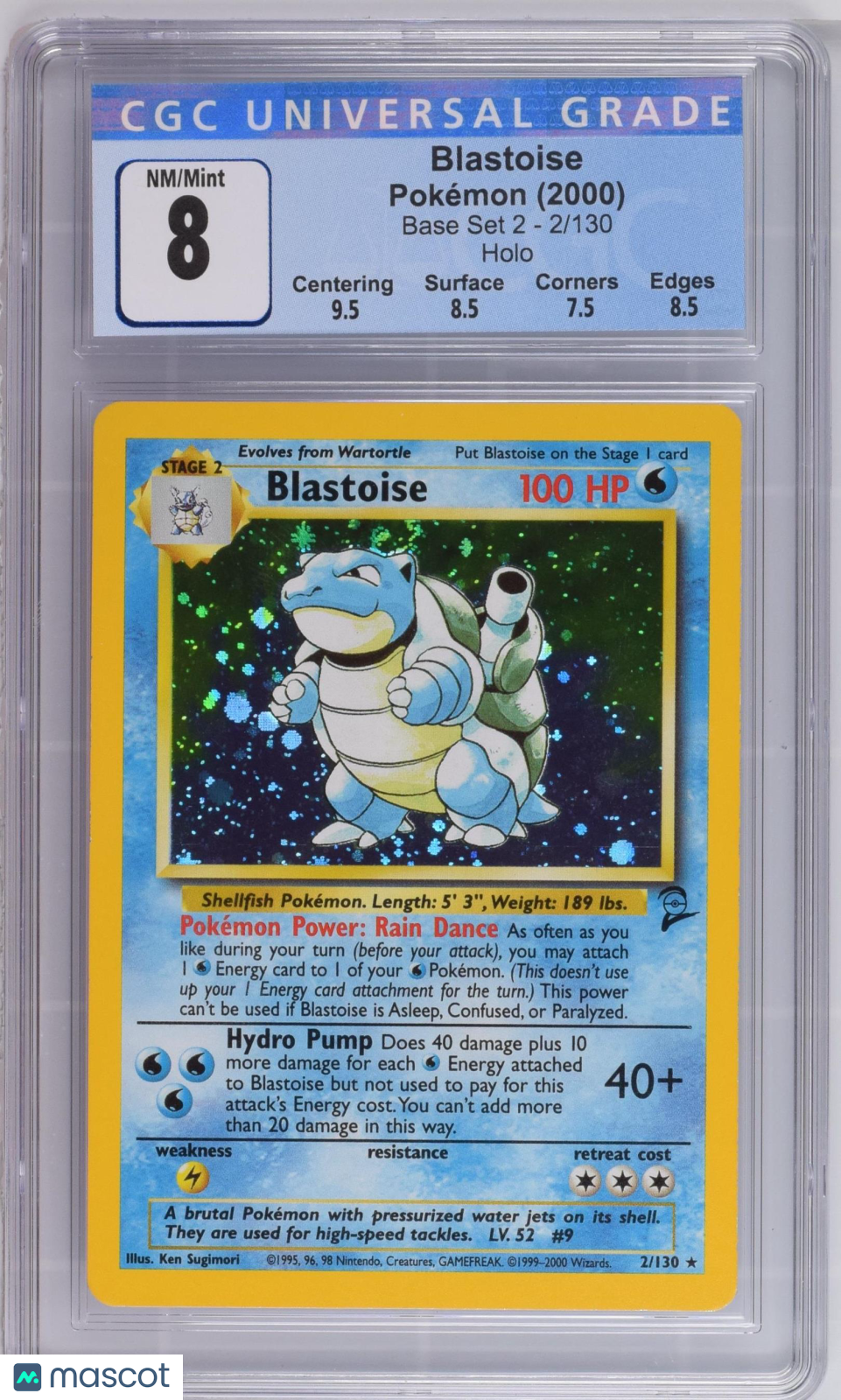 2000 Pokemon Base Set 2 Blastoise #2/130 CGC 8 HOLO - Graded TCG/CCG