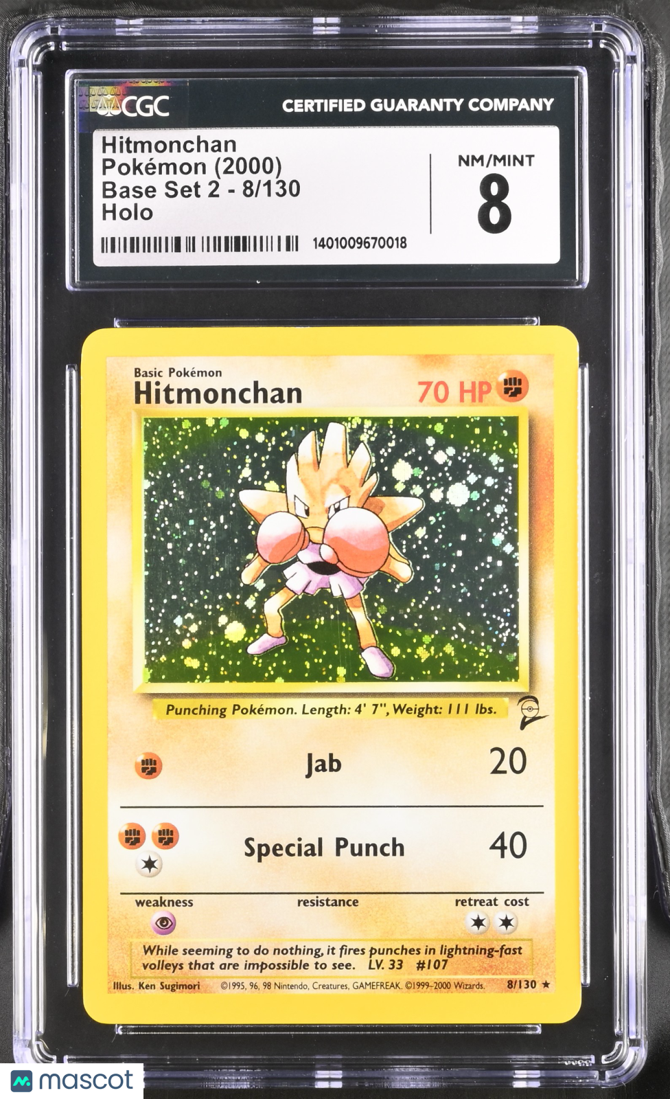 2000 Pokemon Base Set 2 Hitmonchan #8/130 CGC 8 - Graded TCG/CCG