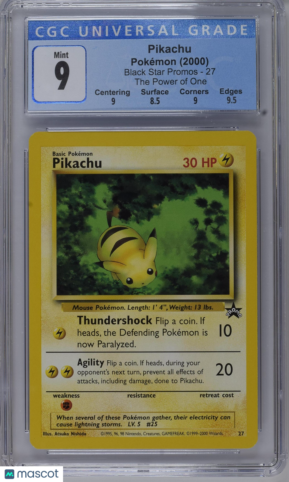 2000 Pokemon Black Star Pikachu #27 The Power of One Promo CGC 9 - Graded TCG/CCG