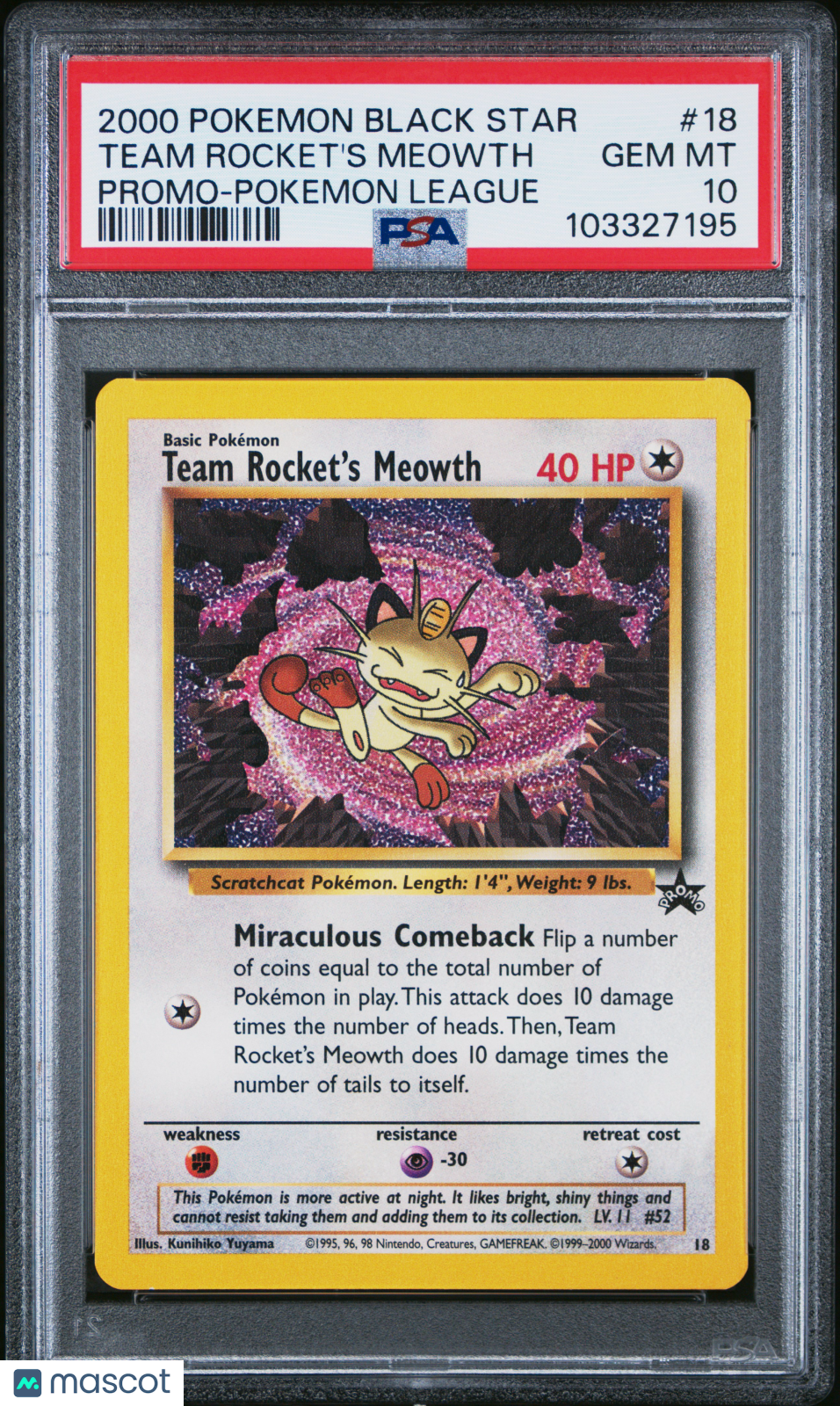 2000 Pokemon Black Star Team Rocket's Meowth #18 Promo
