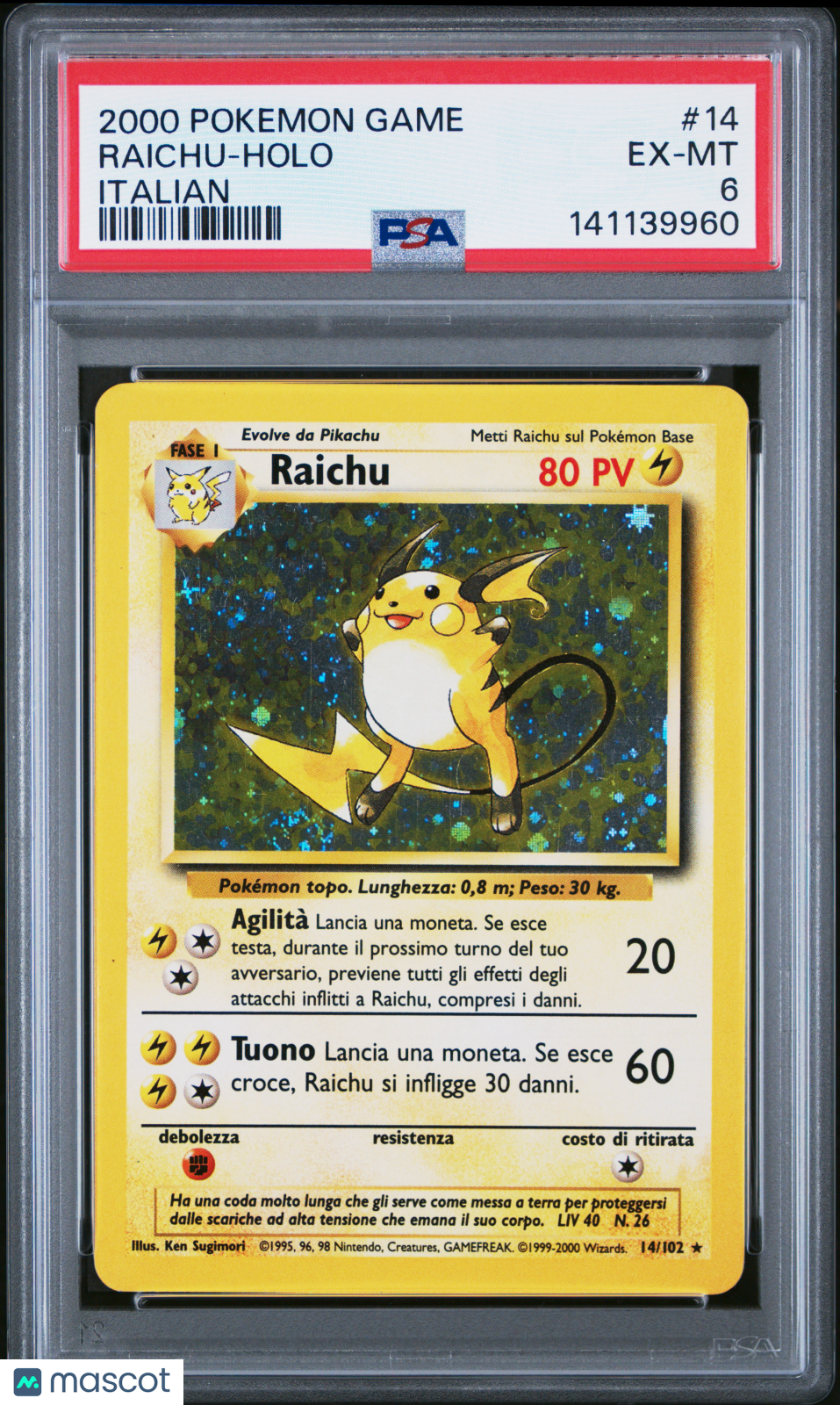 2000 Pokemon Game Raichu #14 Holo Italian PSA 6 - Graded TCG/CCG