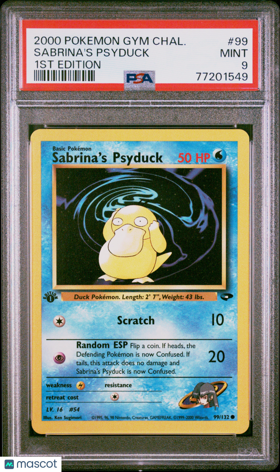 2000 Pokemon Gym Challenge Sabrina’s Psyduck #99 1st Edition PSA 9 MINT - Graded TCG/CCG