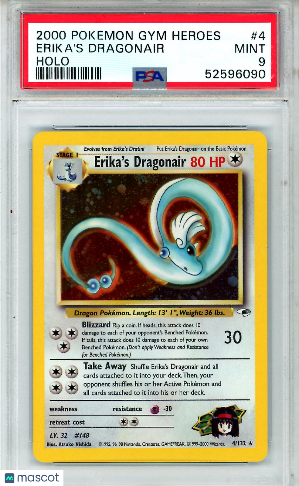 2000 Pokemon Gym Heroes Erika’s Dragonair #4 Holo PSA 9 MINT - Graded TCG/CCG