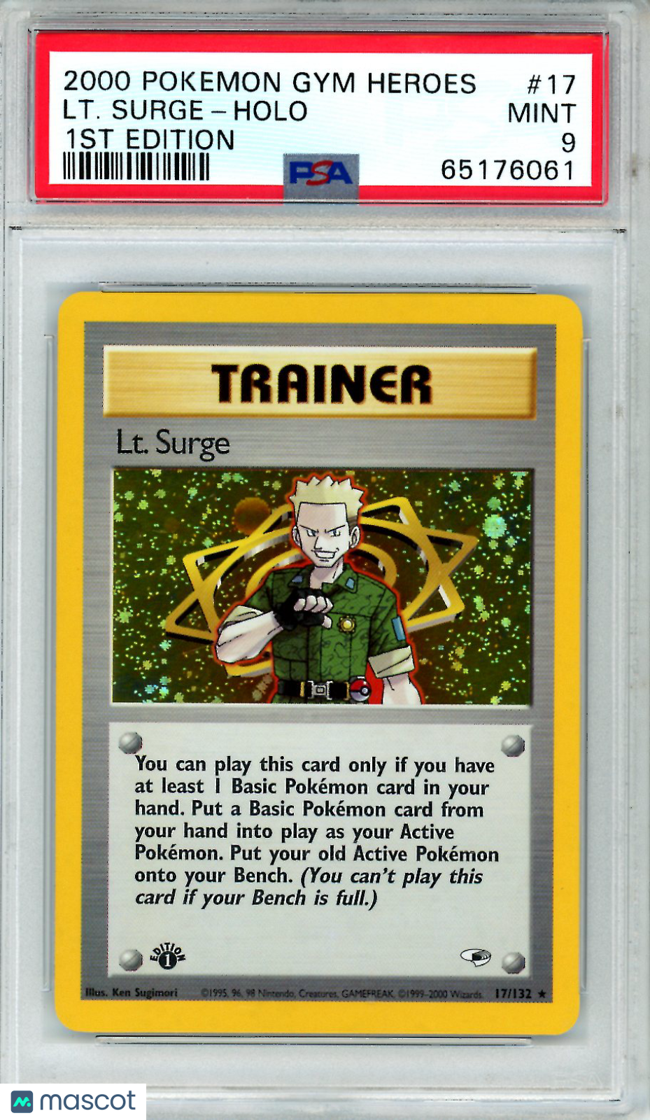 2000 Pokemon Gym Heroes LT. Surge #17 1st Edition PSA 9 MINT - Graded TCG/CCG