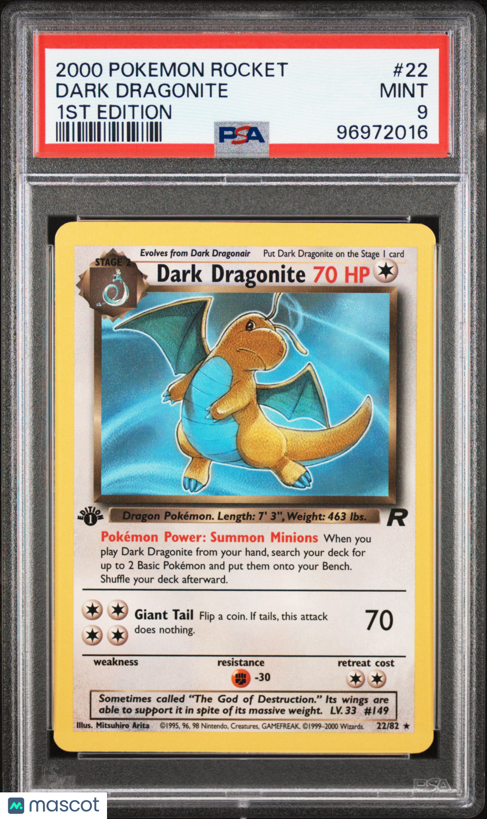 2000 Pokemon Rocket Dark Dragonite #22 1st Edition PSA 9 MINT Non Holo - Graded TCG/CCG