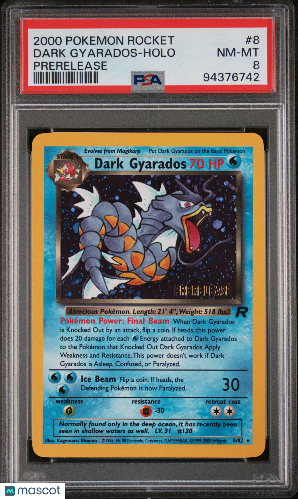 2000 Pokemon Rocket Dark Gyarados #8 Prerelease PSA 8 Graded TCG/CCG