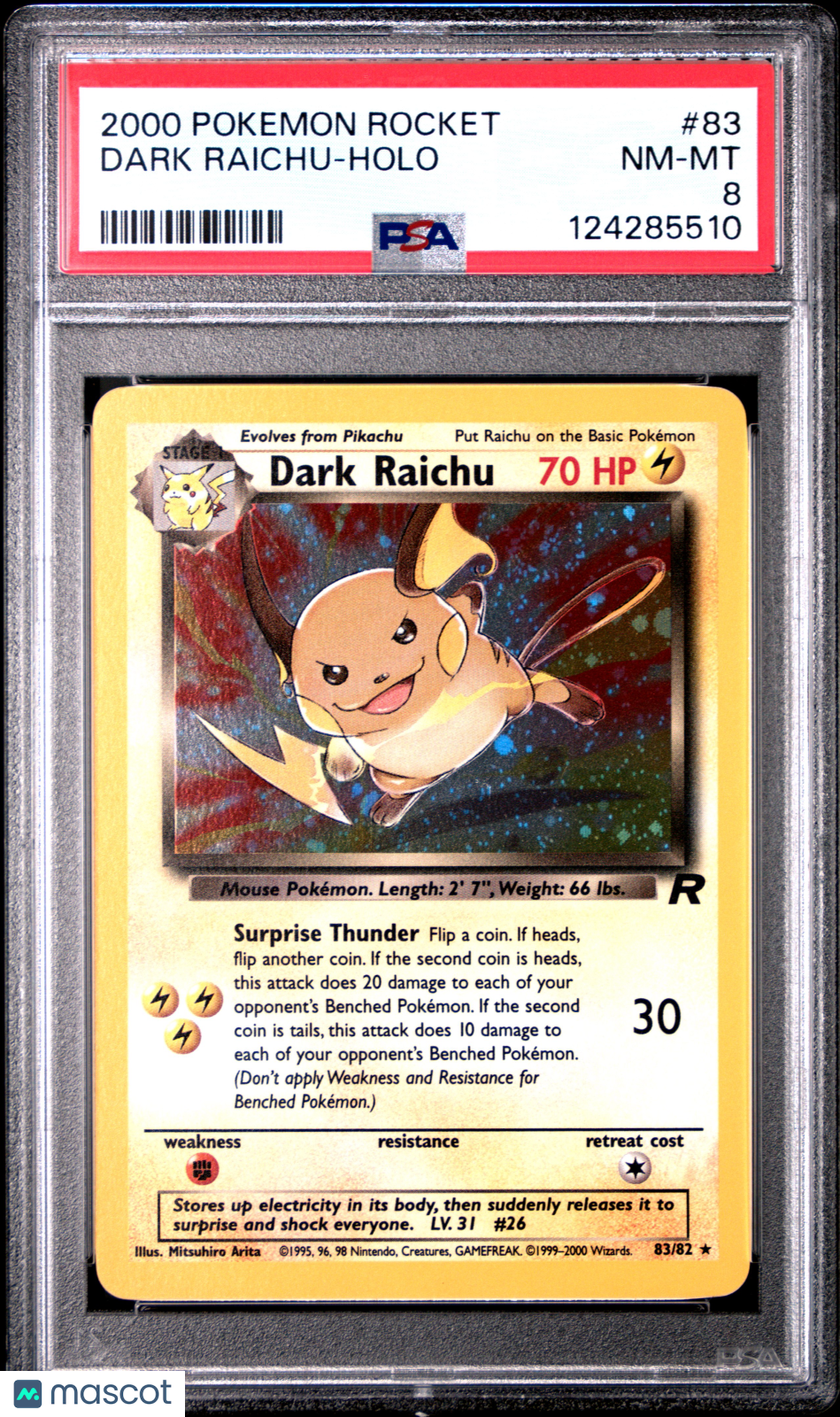 2000 Pokemon Rocket Dark Raichu #83 PSA 8 HOLO - Graded TCG/CCG